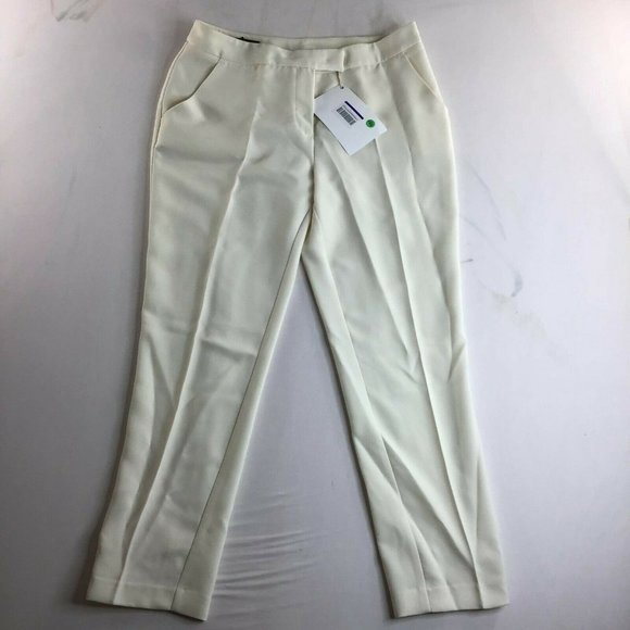 Soallure Women's Off White Straight Leg Slash Pocket Casual Dress Pants Size 44
